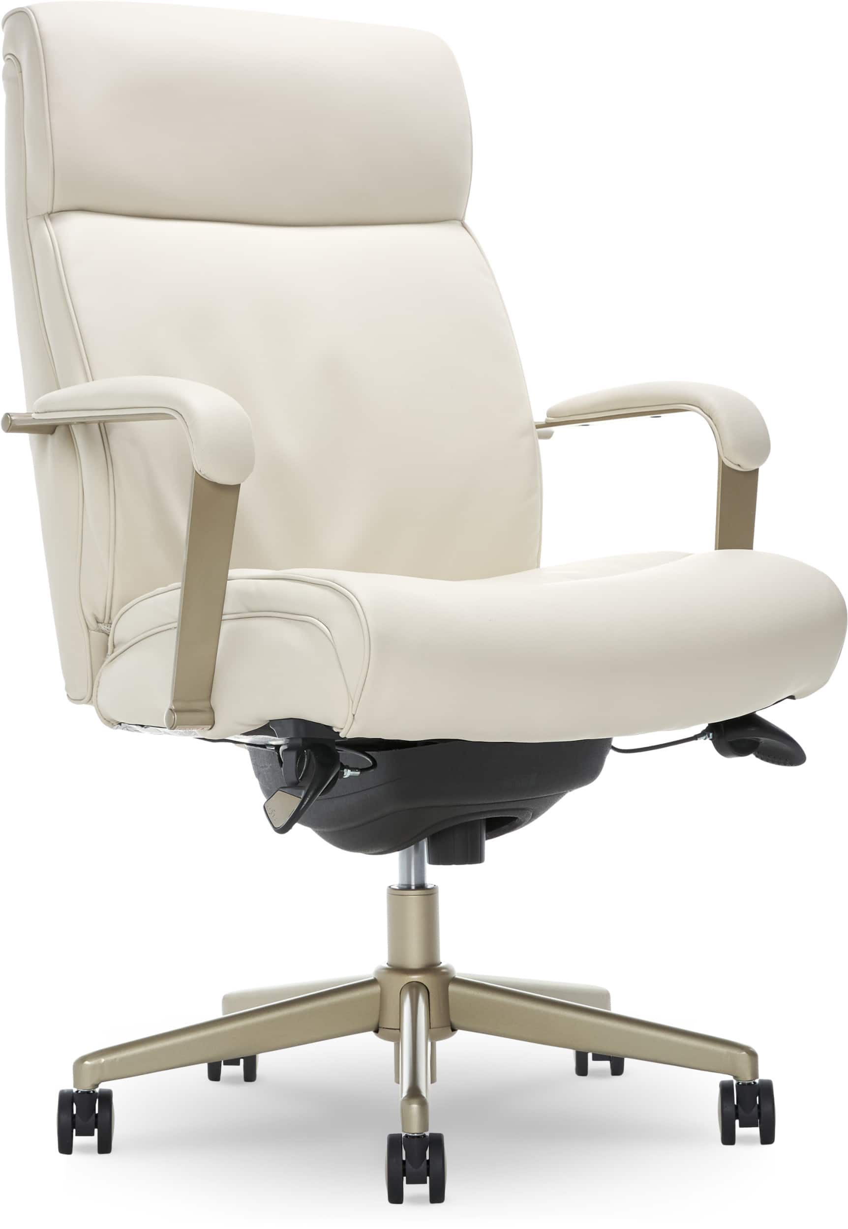 Angle. La-Z-Boy - Modern Melrose Executive Office Chair with Brass Finish - Ivory.