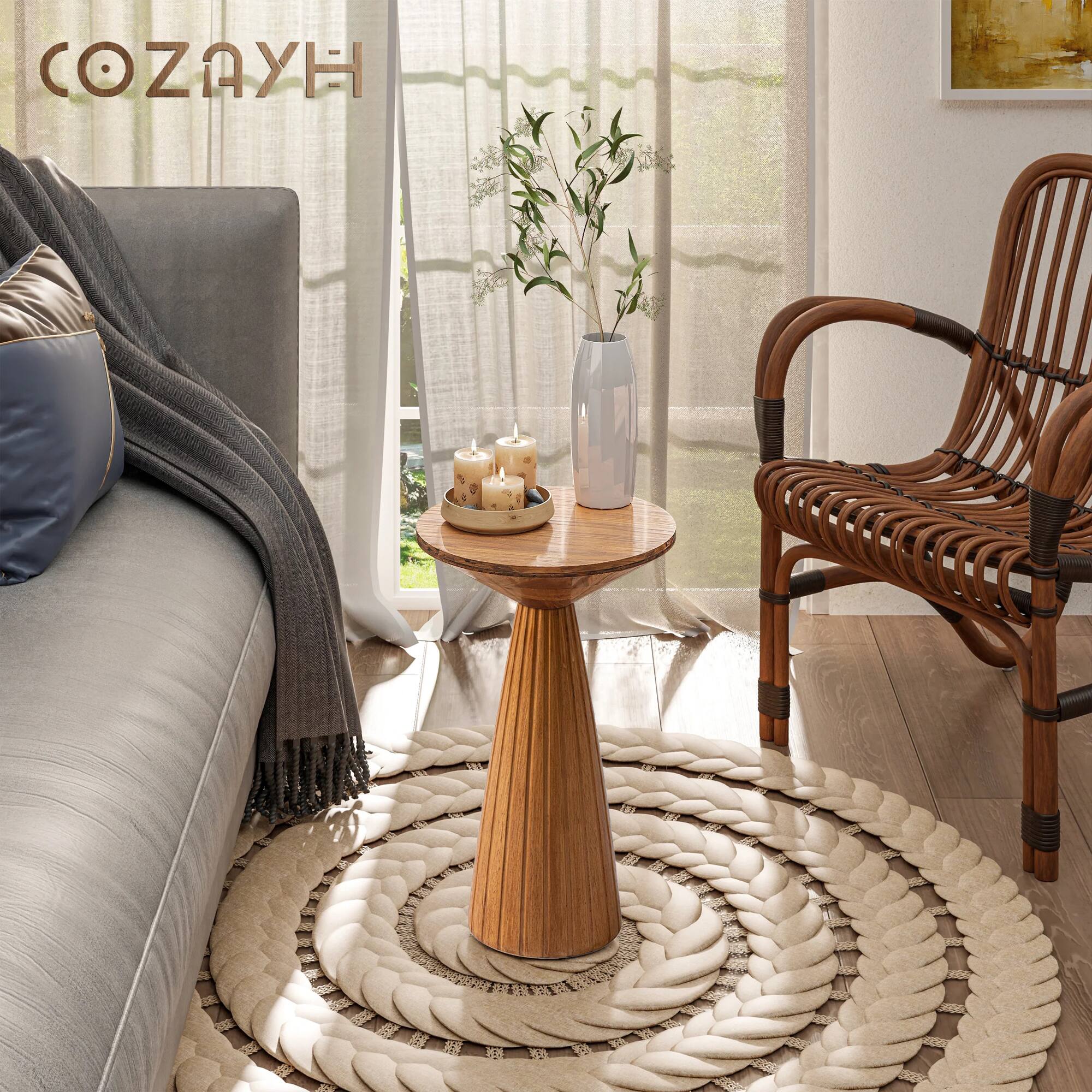 Alt View 5. COZAYH - COZAYH Pedestal Wooden End Table for Small Space Living Room or Bedroom, Walnut - Walnut.