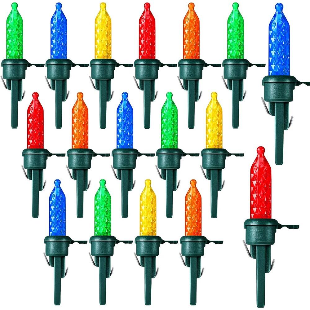 Left. MOSZAR LLC - 60-Pack Mini LED Christmas Replacement Bulbs, 3V Multicolor (Green Base).