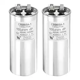 Unique Bargains - 2pcs CBB65 Capacitor 100uF 450V Run Round for AC Motor Start HVAC Compressor Generator Air Condenser - Silver