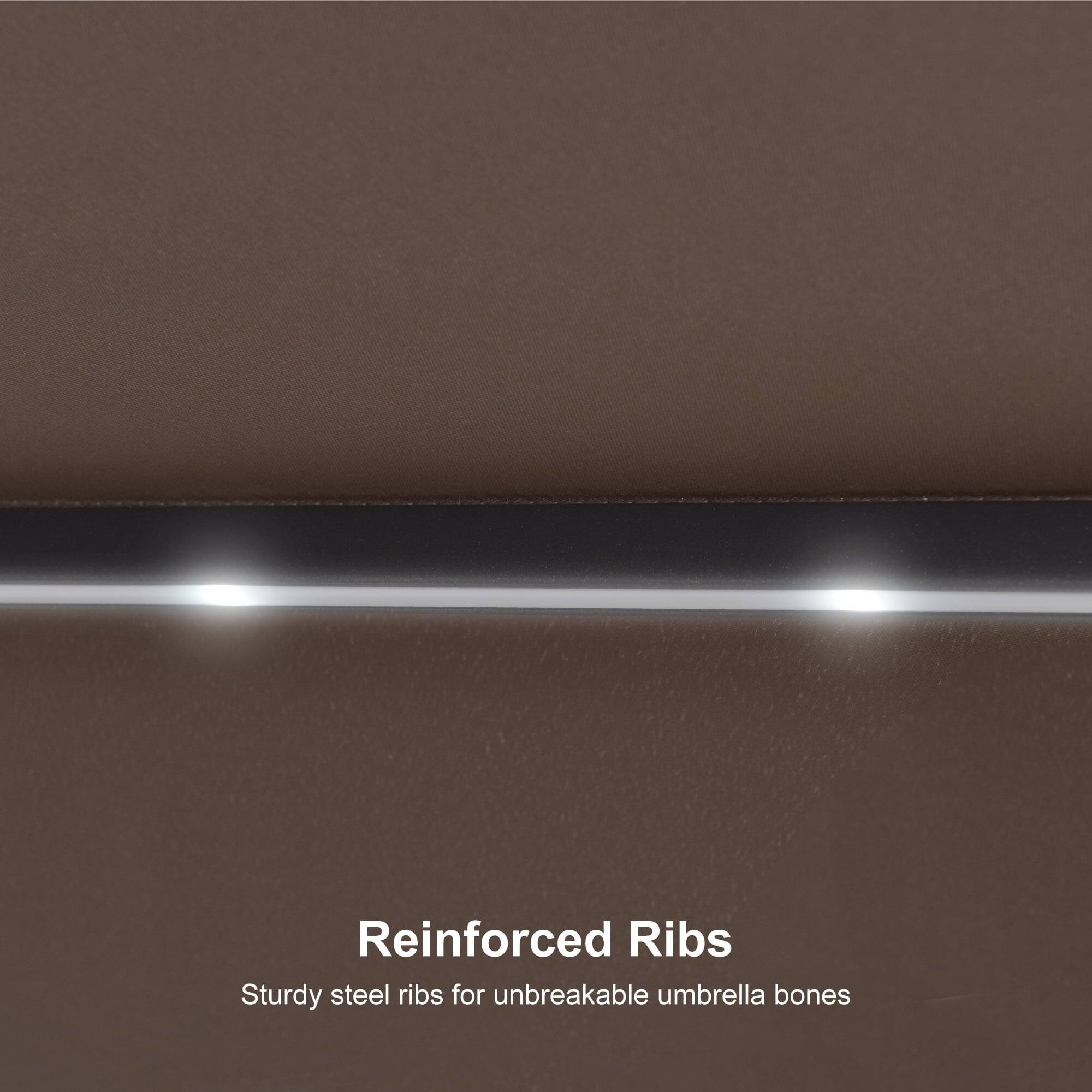 Reinforced Ribs  
Sturdy steel ribs for unbreakable umbrella bones