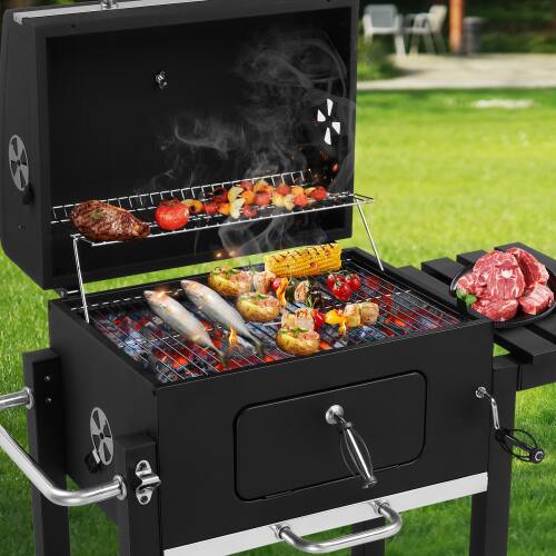 Alt View 8. Winado - 46inch Charcoal Grill Barbecue Smoker with Foldable Side Table, Wheels Heavy Duty for Outdoor Patio Cooker Camping Party - Black.