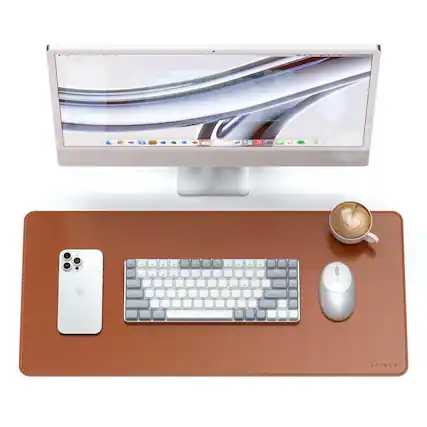 Front. Satechi - Vegan-Leather Premium Desk Mat - Brown.