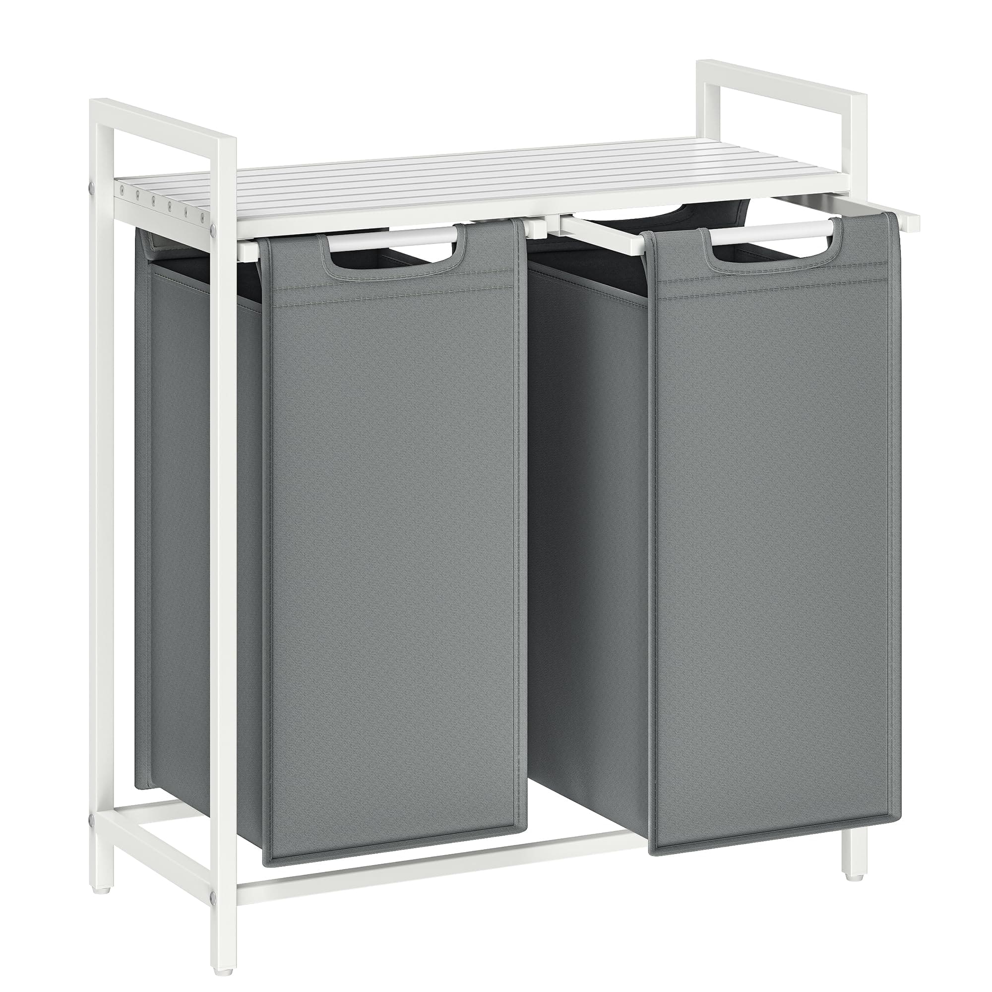 JETRANSPORT - Laundry Hamper Basket Sorter With 2 Pull-out And Removable Bags Shelf Metal Frame 2 X 12.1 Gallons (46 L) - Slate Gray + Cloud White 2 Bags - 92 L