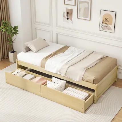 Front. Gymax - Gymax Twin Size Captain Bed w/ 2 Drawers Slats Support Twin Daybed Heavy Duty Wood Natural - Natural.