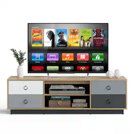 Pefilos - Modern 55 TV with 2 Storage Cabinets for TVs up 60 Mid Century Living Room Bedroom TV Stand - Brown