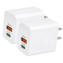Qixxronics - 35W USB-C and USB-A Port Wall Charger, Fast Charging, for iPhone, Samsung Galaxy, Pixel Devices, iPad Pro (2 Pack) - White
