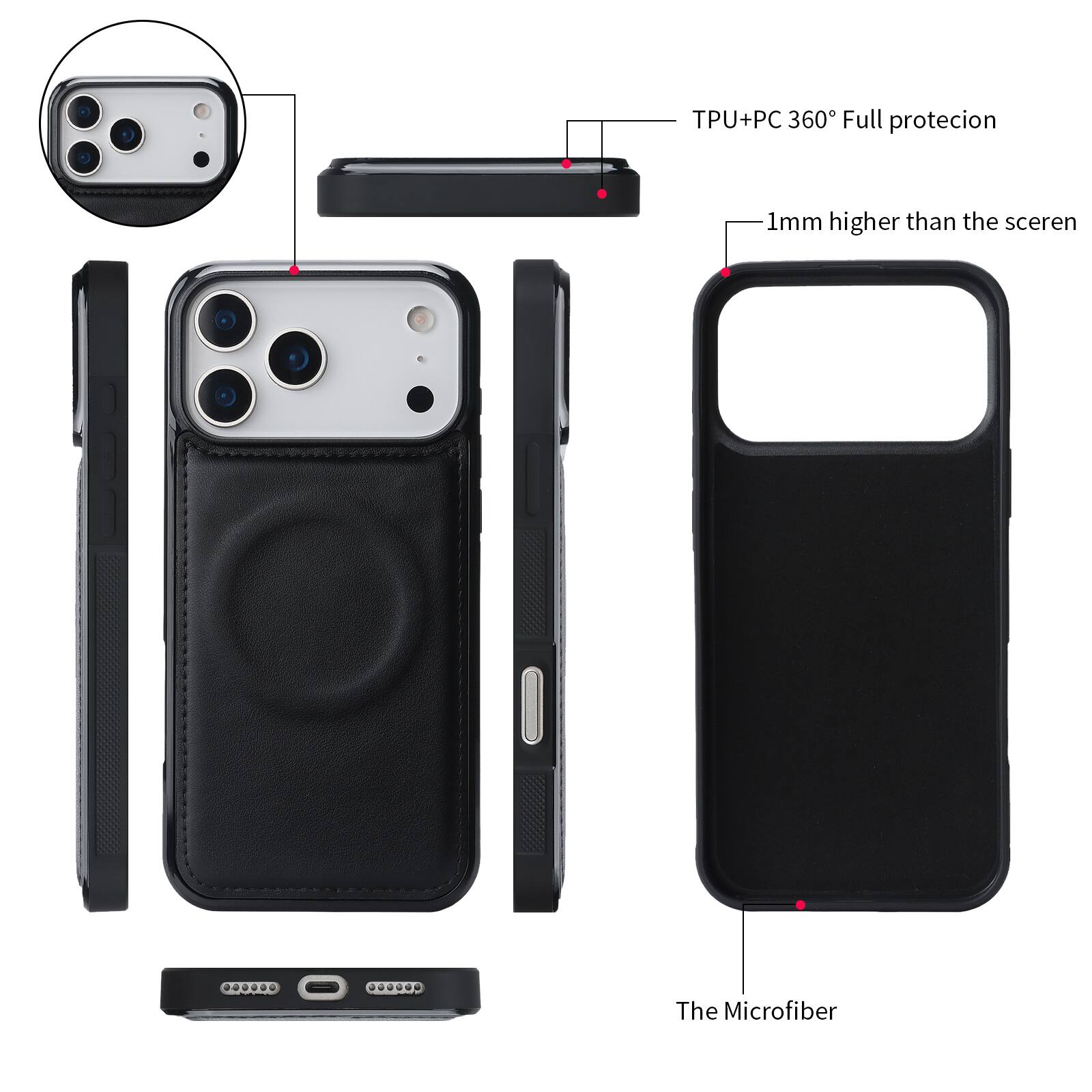 TPU+PC 360° Full protection  
1mm higher than the screen  
The Microfiber