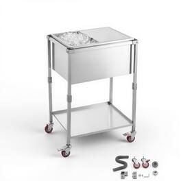 VEVOR - Rolling Ice Chest Cooler Cart Stainless Steel Cooling Bin 44.8 Quart, Outdoor Stand Up Cooler Trolley with Wheels - Silver