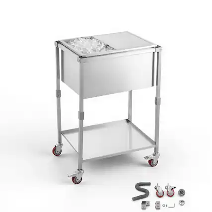 Front. VEVOR - Rolling Ice Chest Cooler Cart Stainless Steel Cooling Bin 44.8 Quart, Outdoor Stand Up Cooler Trolley with Wheels - Silver.