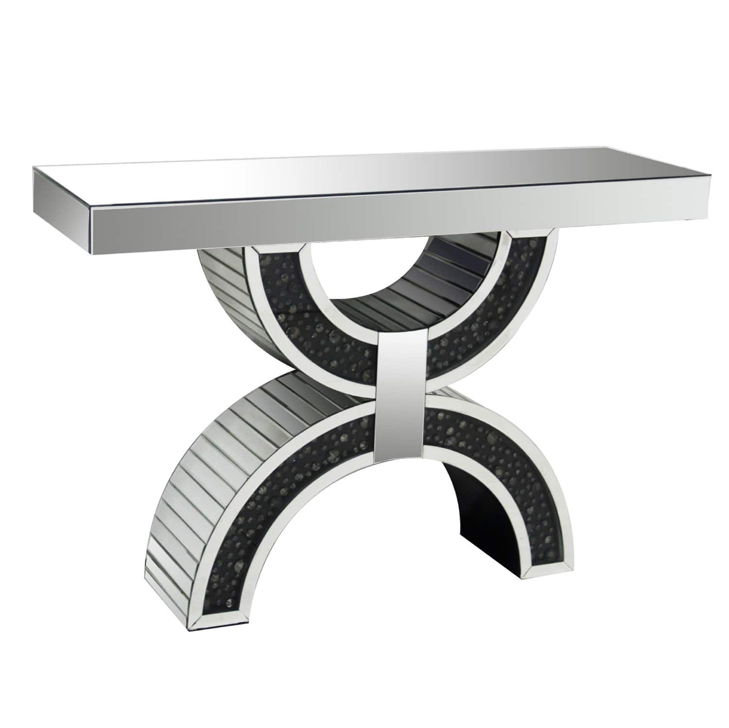 Manhattan Lane - Wood and Mirror Console Table with Geometric Style Base, Clear and Black - Black and Clear