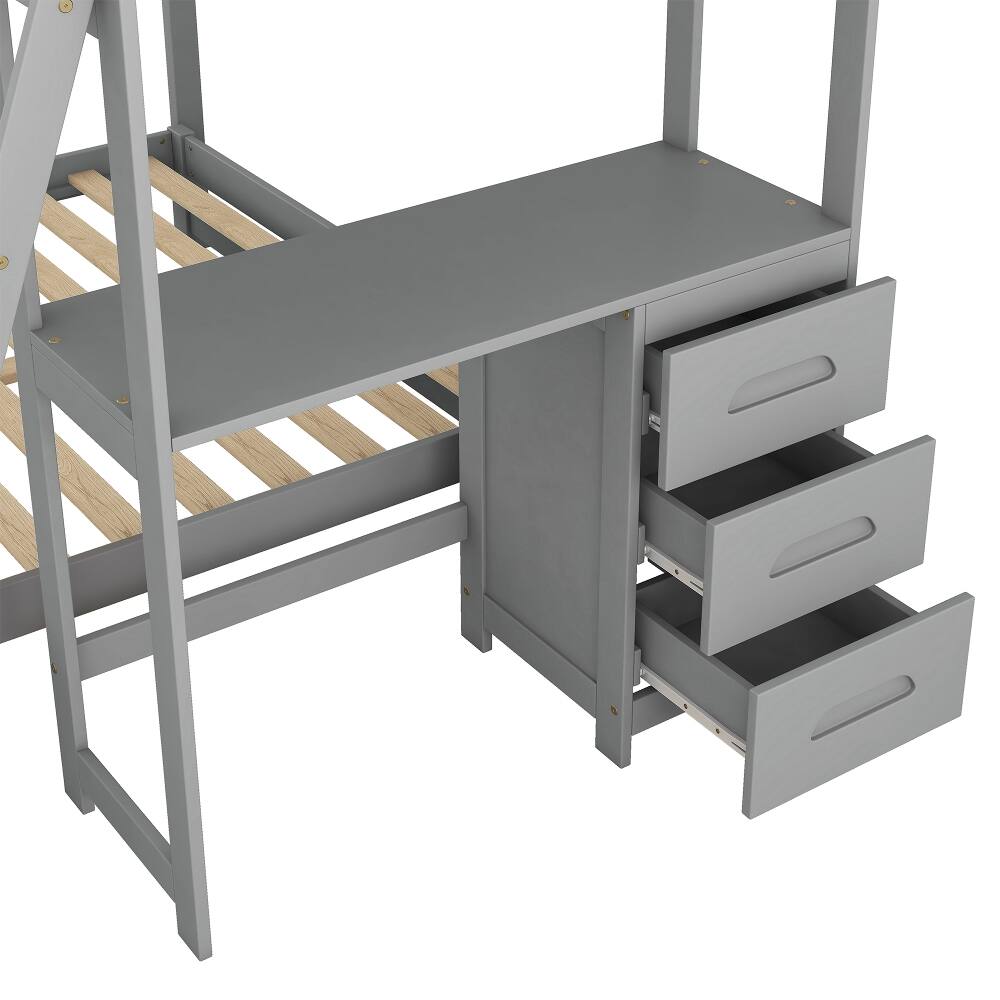Alt View 2. Loheer - Loheer Twin Over Full Bunk Bed with Desk and Drawers Grey - Grey.