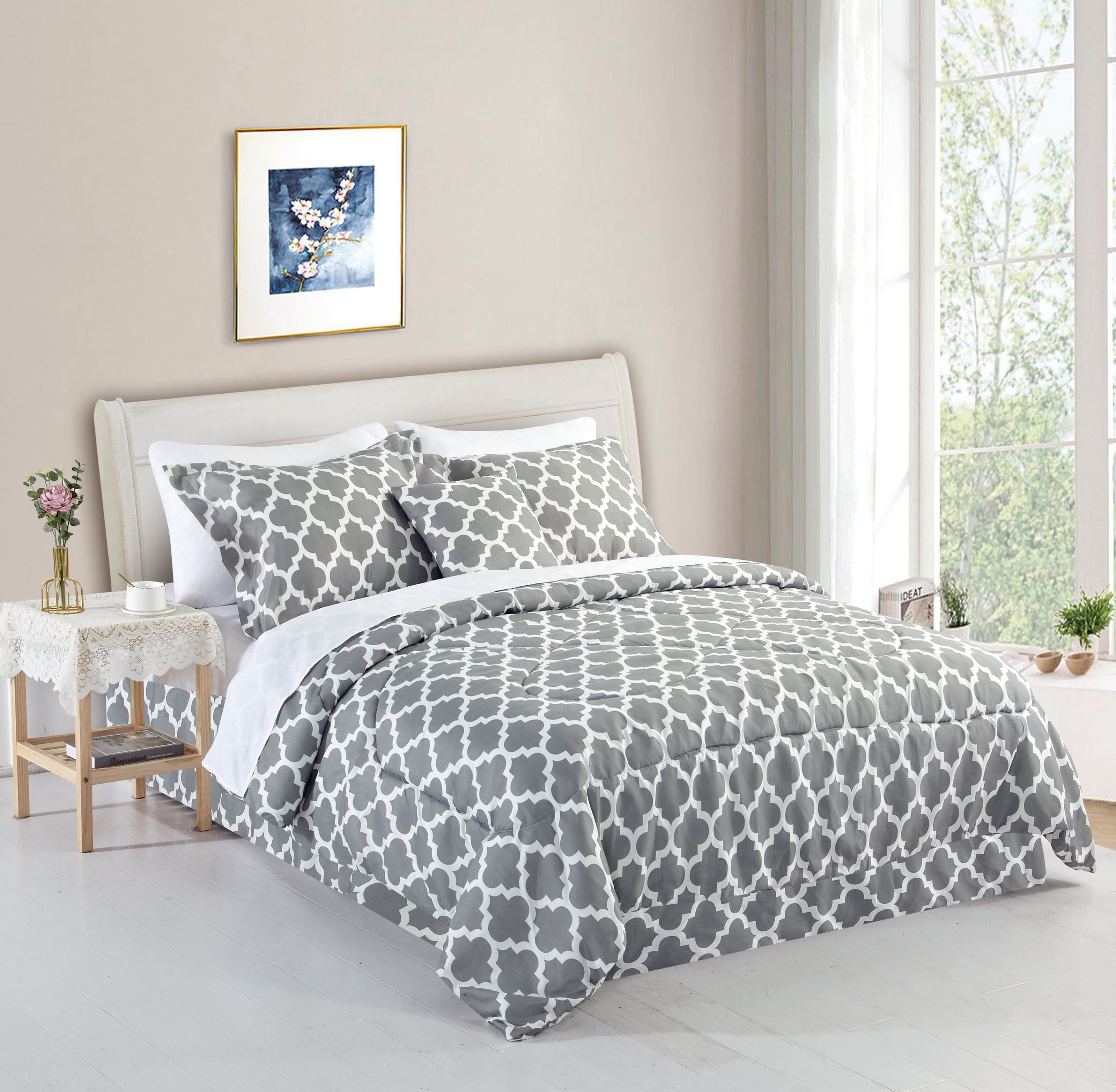 Bibb Home - 8 Piece Comforter Set with Decorative Pillows - Grey Trellis price history on PriceWatchPro