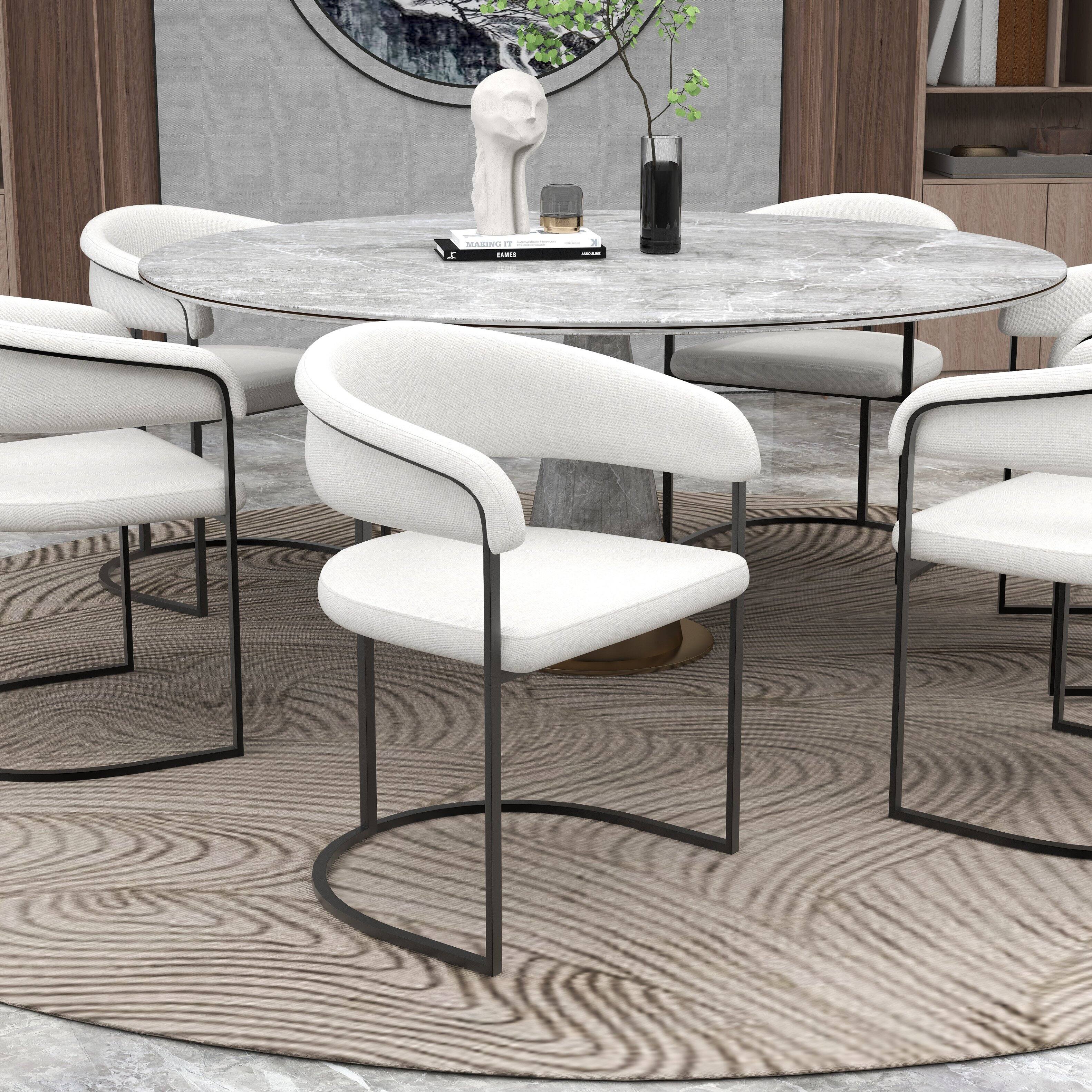 Left. LeisureMod - Aero 4-PCS Contemporary Dining Chair, Padded Cantilever Accent Armchair with Iron Frame - White.