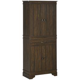 Homcom - 72" Farmhouse Kitchen Pantry, 4-Door Rustic Storage Cabinet with Drawer and 3 Shelves - Walnut