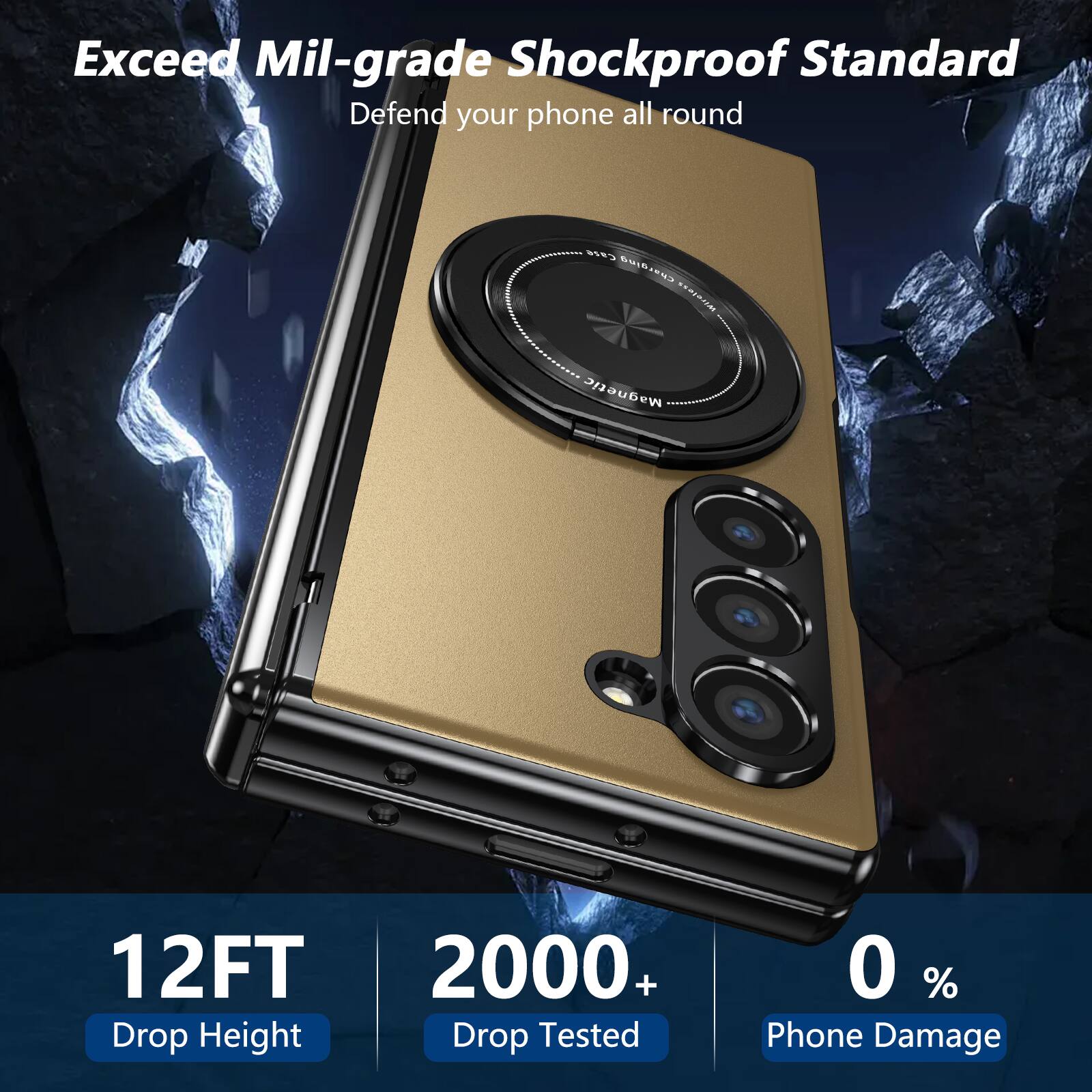 Exceed Mil-grade Shockproof Standard  
Defend your phone all round  

12FT Drop Height  
2000+ Drop Tested  
0% Phone Damage
