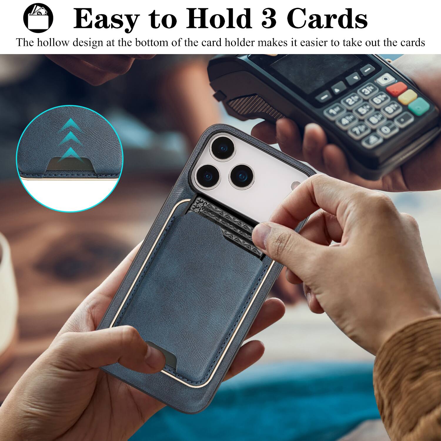 Easy to Hold 3 Cards

The hollow design at the bottom of the card holder makes it easier to take out the cards