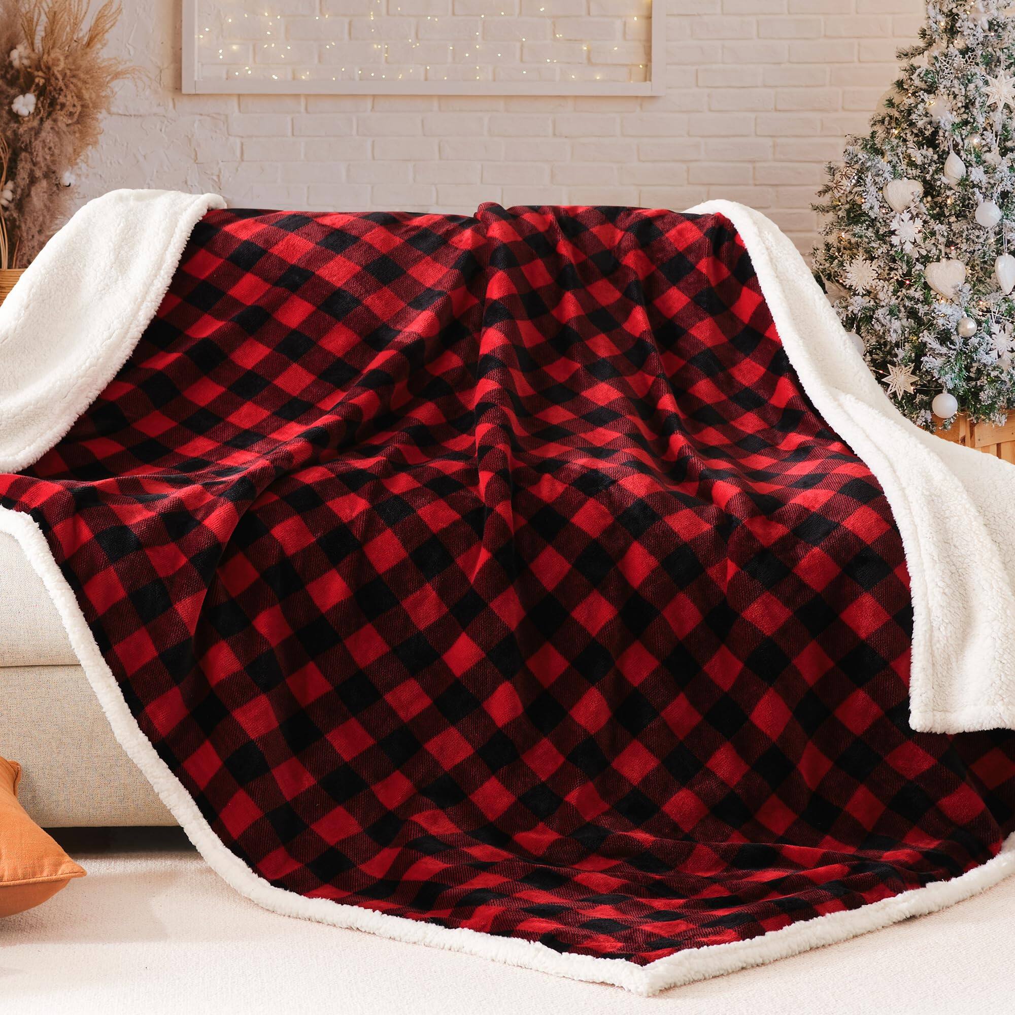 Alt View 4. NICHOLAS KLEIN - Christmas Sherpa Fleece Throw Blanket Super Soft Warm Plaid Plush Blankets And Throws Winter Cozy Fuzzy For... - Black Twin-60"x80".