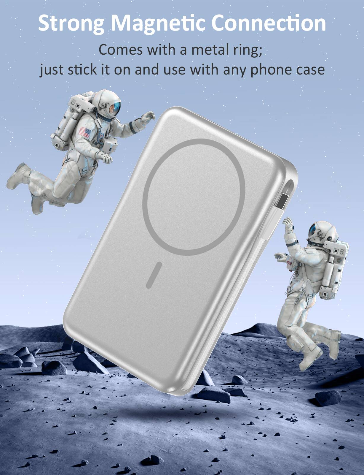 Strong Magnetic Connection  
Comes with a metal ring; just stick it on and use with any phone case