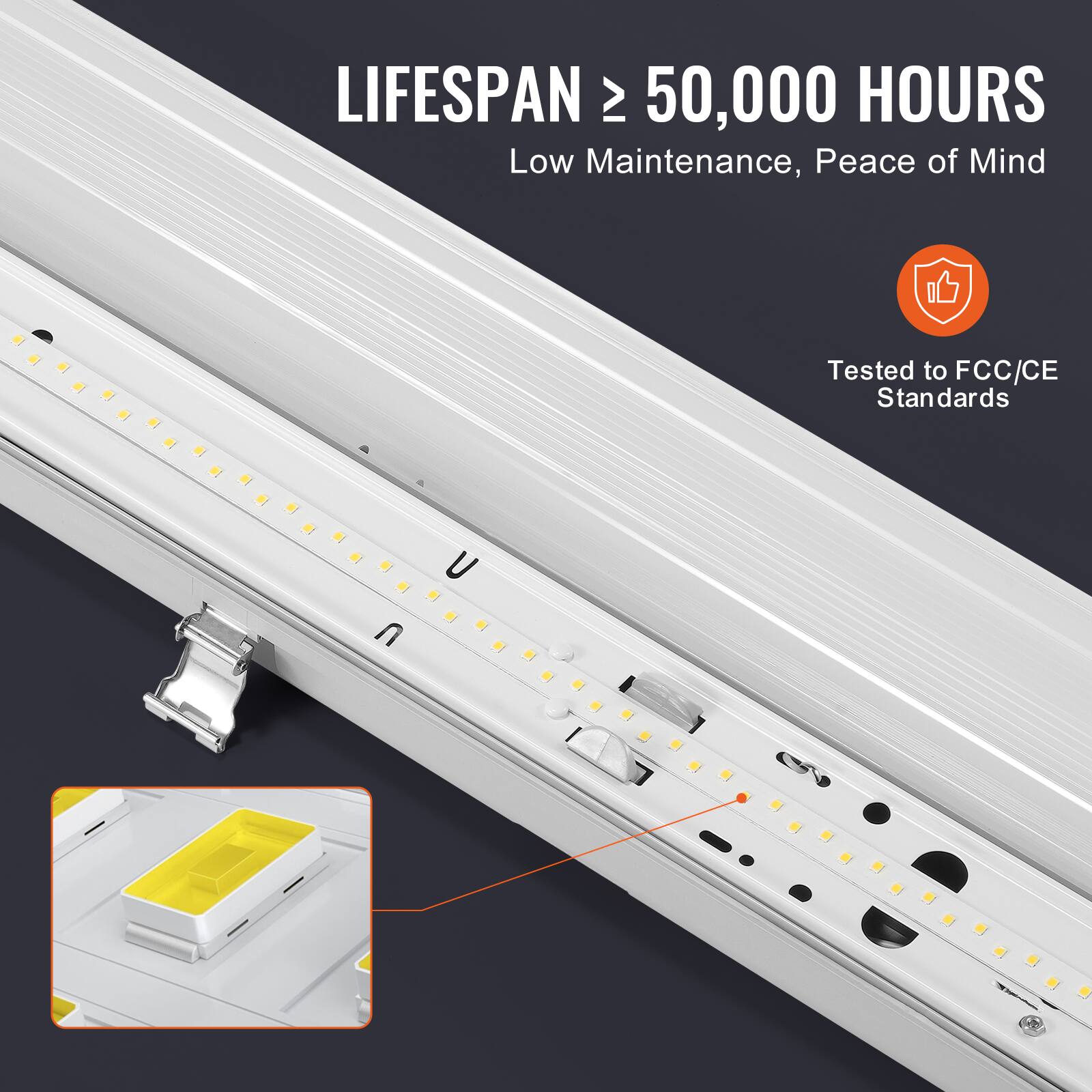 LIFESPAN ≥ 50,000 HOURS  
Low Maintenance, Peace of Mind  
Tested to FCC/CE Standards