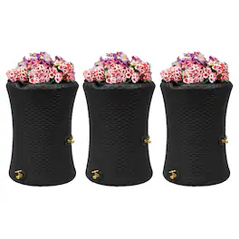 Good Ideas - Impressions 50 Gal Nantucket Rain Barrel Planter, Black (3 Pack)