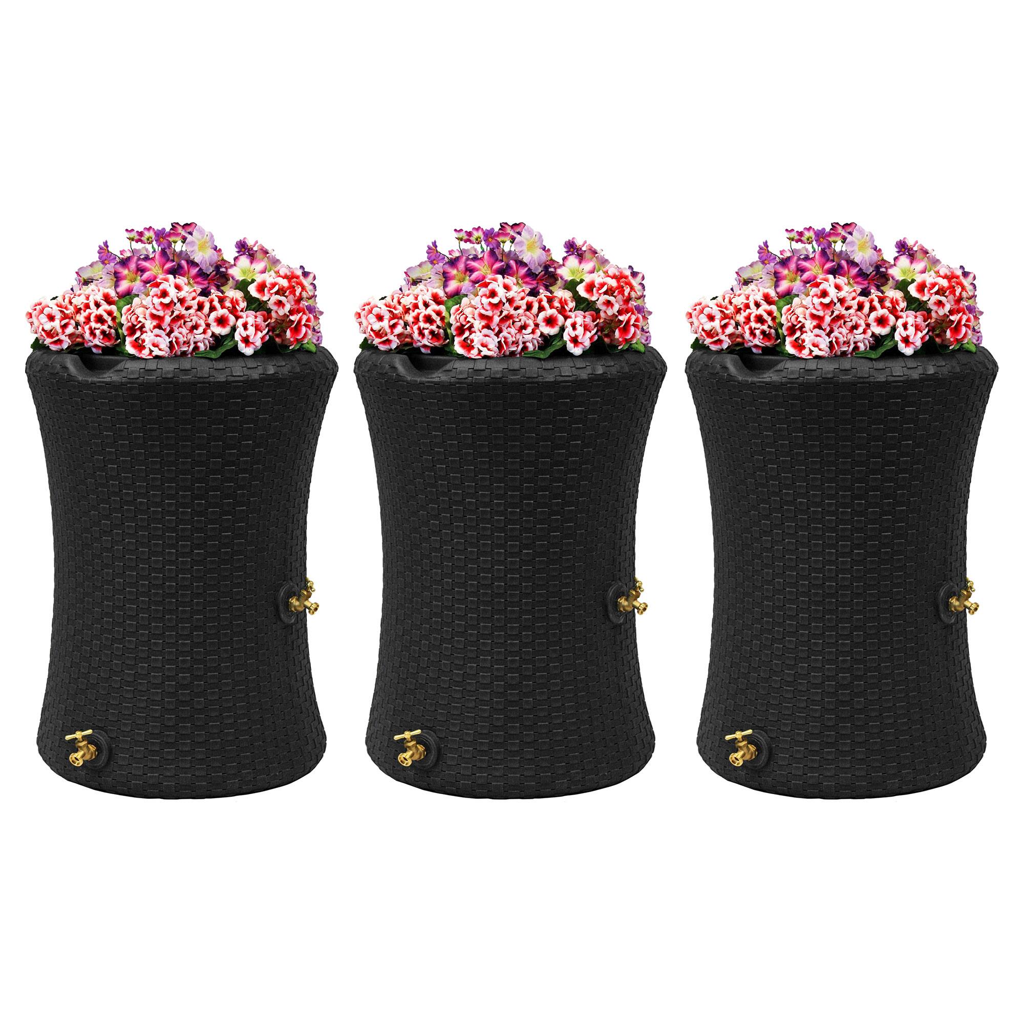 Front. Good Ideas - Good Ideas Impressions 50 Gal Nantucket Rain Barrel Planter, Black (3 Pack).