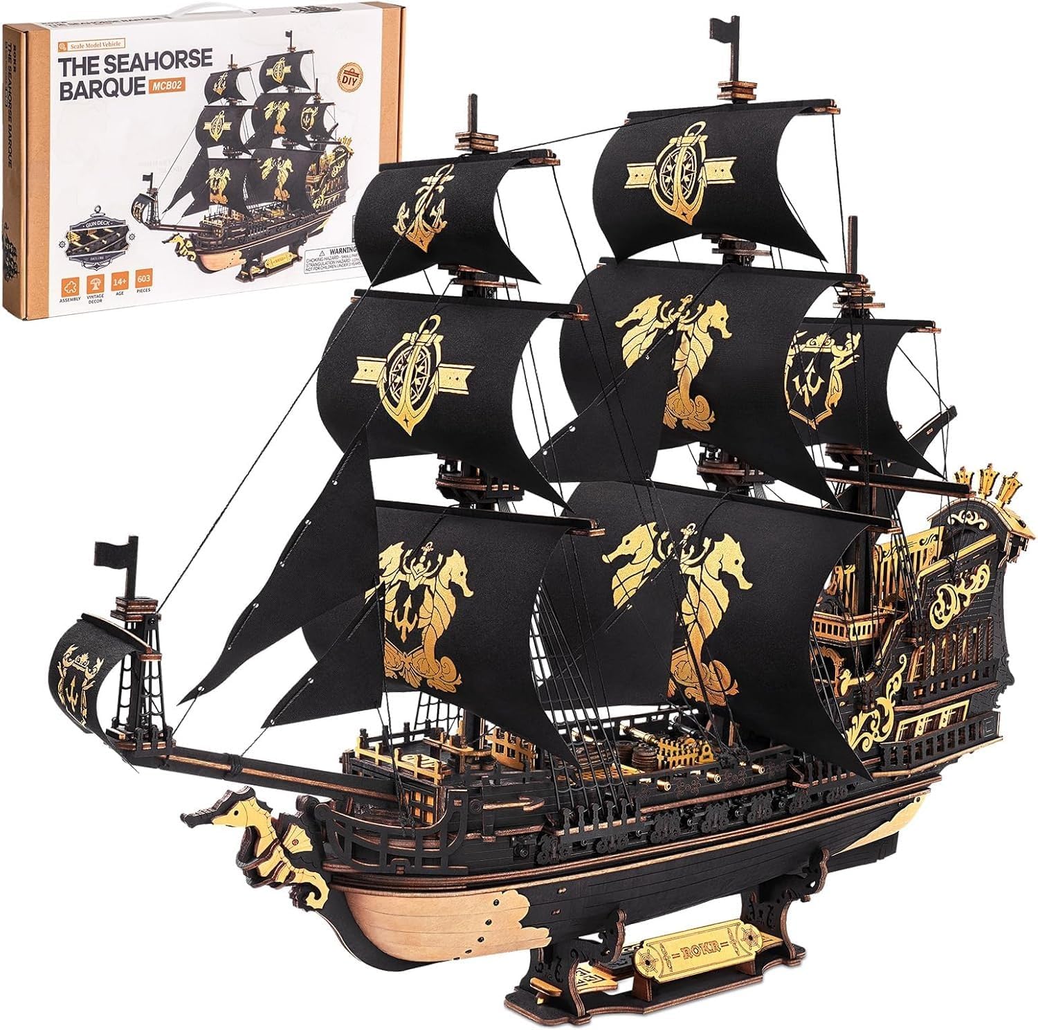 Robotime - Rokr The Seahorse Barque 3D Wooden Puzzles for Adults, Black Sailboat Model Kits, Pirate Ship Building, 603 Pcs - Brown price history on PriceWatchPro