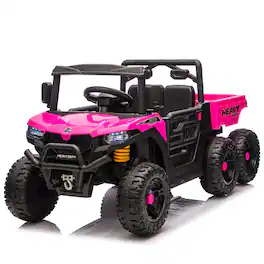 BreeBe - 24V 440W Kids Ride-On 6-Wheel Electric Dump Truck, 4WD, 2.4G Remote, Suspension, Bluetooth, Music, Ages 3-5 - Pink