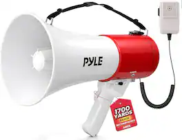Pyle - 50W Portable Megaphone Bullhorn with USB, TF Card, AUX Input, Siren & Adjustable Volume - Red