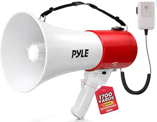 Pyle - 50W Portable Megaphone Bullhorn with USB, TF Card, AUX Input, Siren & Adjustable Volume - Red
