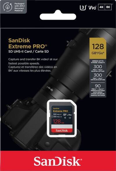 SANDISK 128GB Extreme PRO SD UHS II V90 Card R/W up to 300MB/s SANDISK 128GB Extreme PRO SD UHS II V90 Card R/W up to 300MB/s