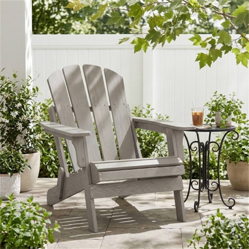 Front. HTUTWOO - Oversize Wooden Outdoor Folding Adirondack Chair - Pre-Assembled BackRest & SeatBoard, Wood Patio Chair for Garden - EMBOSS GREY.