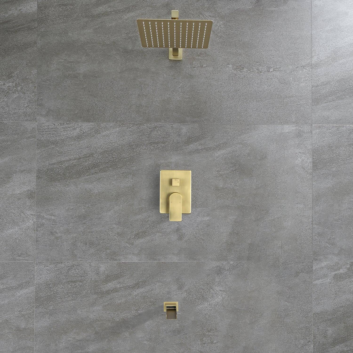 Alt View 2. Boyel Living - Brushed Gold Shower Set 10 Inch SUS304 Top Spray Waterfall Spout Dual Water Outlet - Brushed Gold.