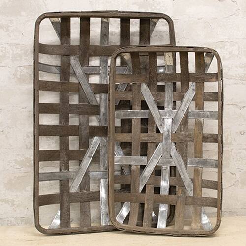 BreeBe - 2/Set Gray Wash Rectangle Tobacco Baskets w/Metal Strips - Gray and Brown