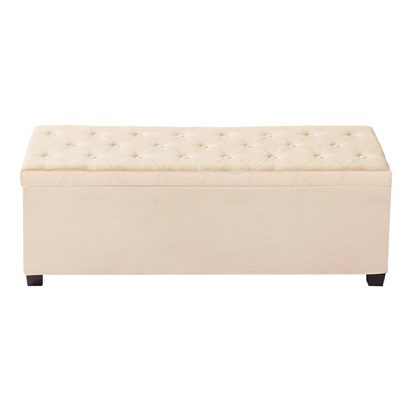 Alt View 5. VEVOR - Upholstered Storage Ottoman Bench with Button-Tufted Design, Flip-Top Chest and Side Pockets, Metal Frame, Linen Fabric - Beige.