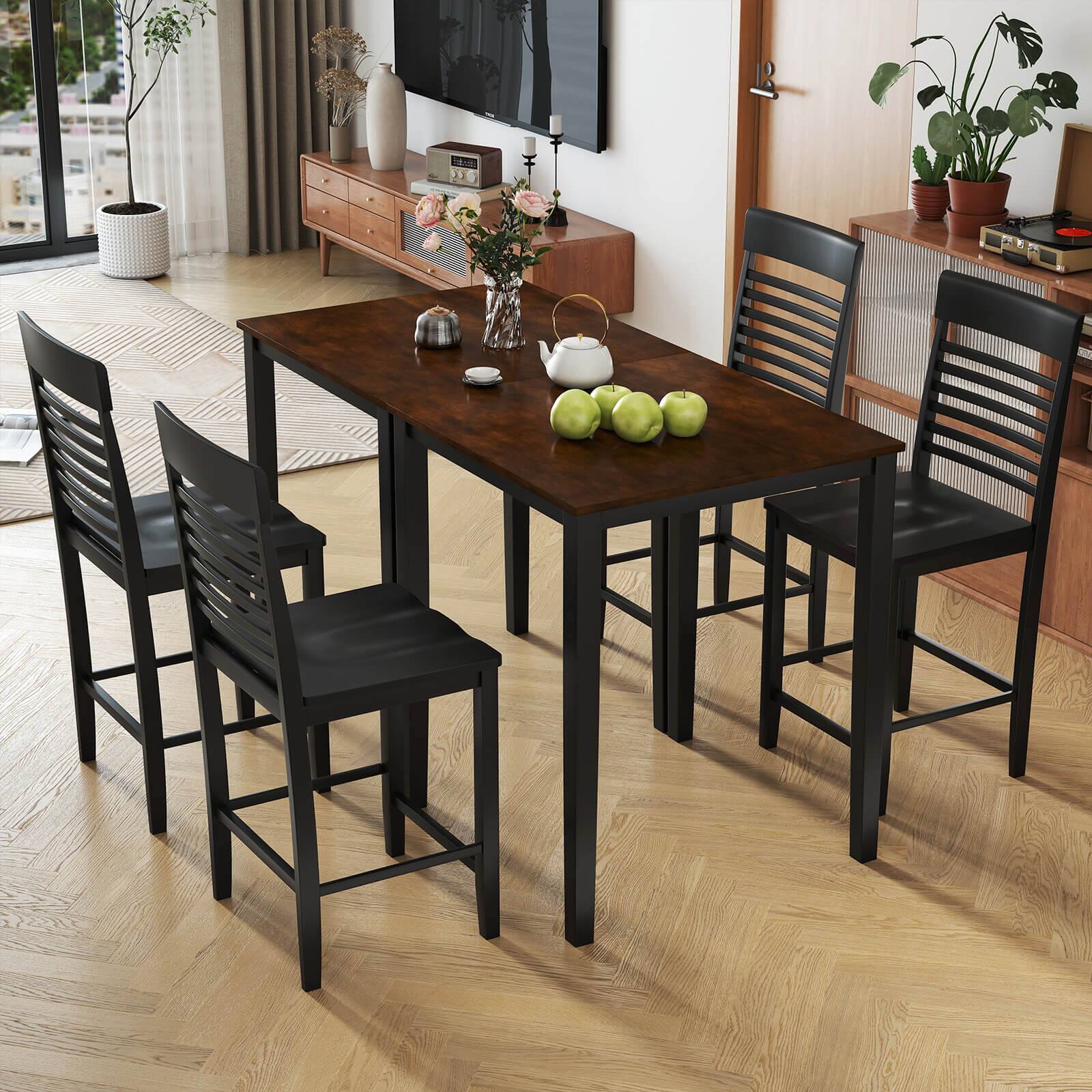 Alt View 3. Costway - Costway Counter-Height Dining Chair Set of 4 with Footrests Solid Wood Frame Modern - Black.