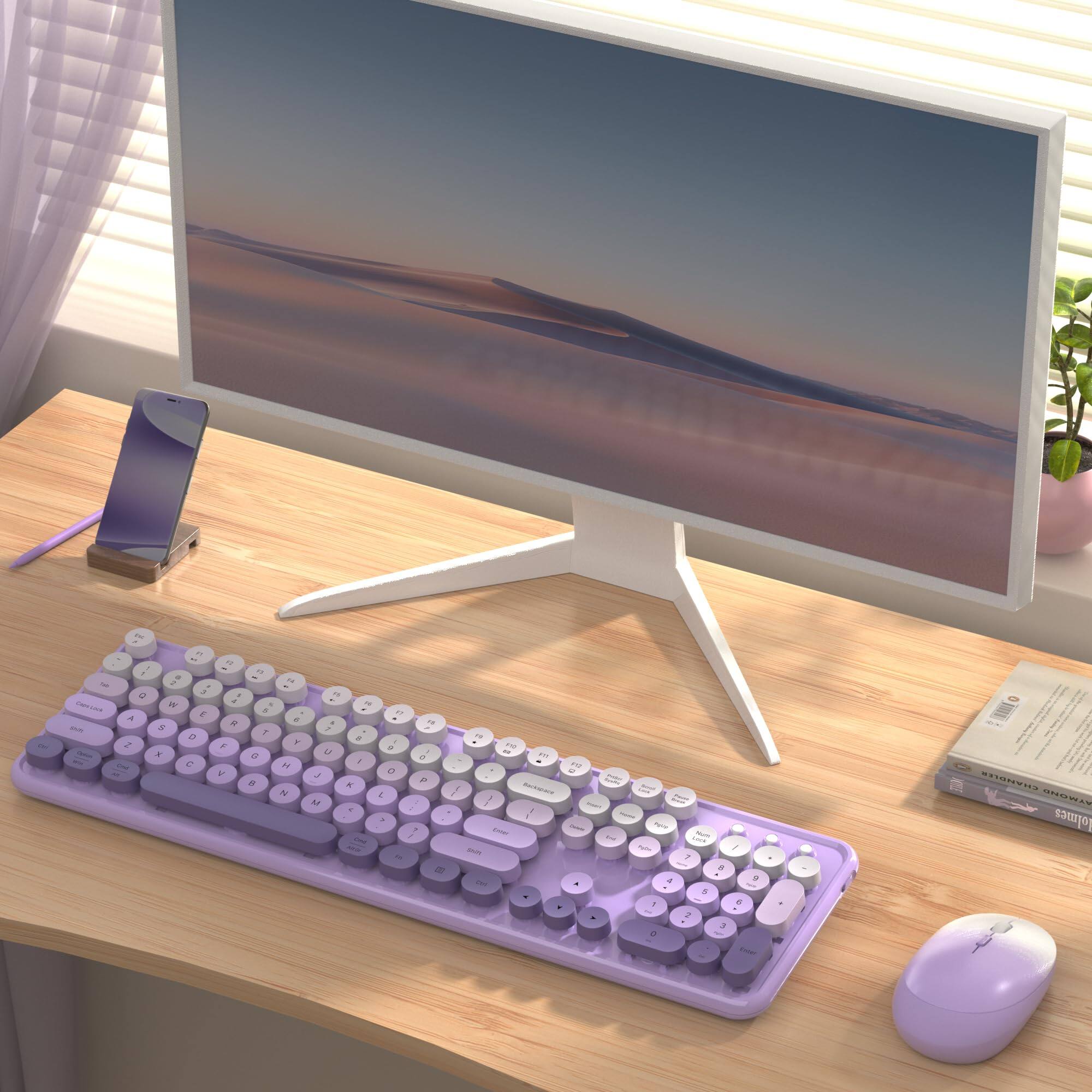 COTTAGE Colorful And Mouse Combo 2 4ghz Retro Cute Round Keycaps Full ...