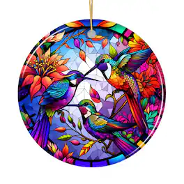 OrnamentallyYou - Natural Beauty and Elegance Hummingbird Ceramic Ornament Stained Glass Theme Artistic Nature - Multi-colored