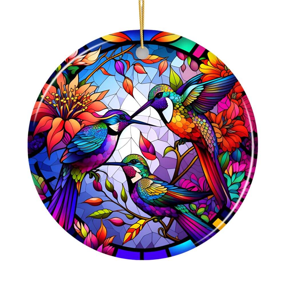 Front. OrnamentallyYou - Natural Beauty and Elegance Hummingbird Ceramic Ornament Stained Glass Theme Artistic Nature - Multi-colored.