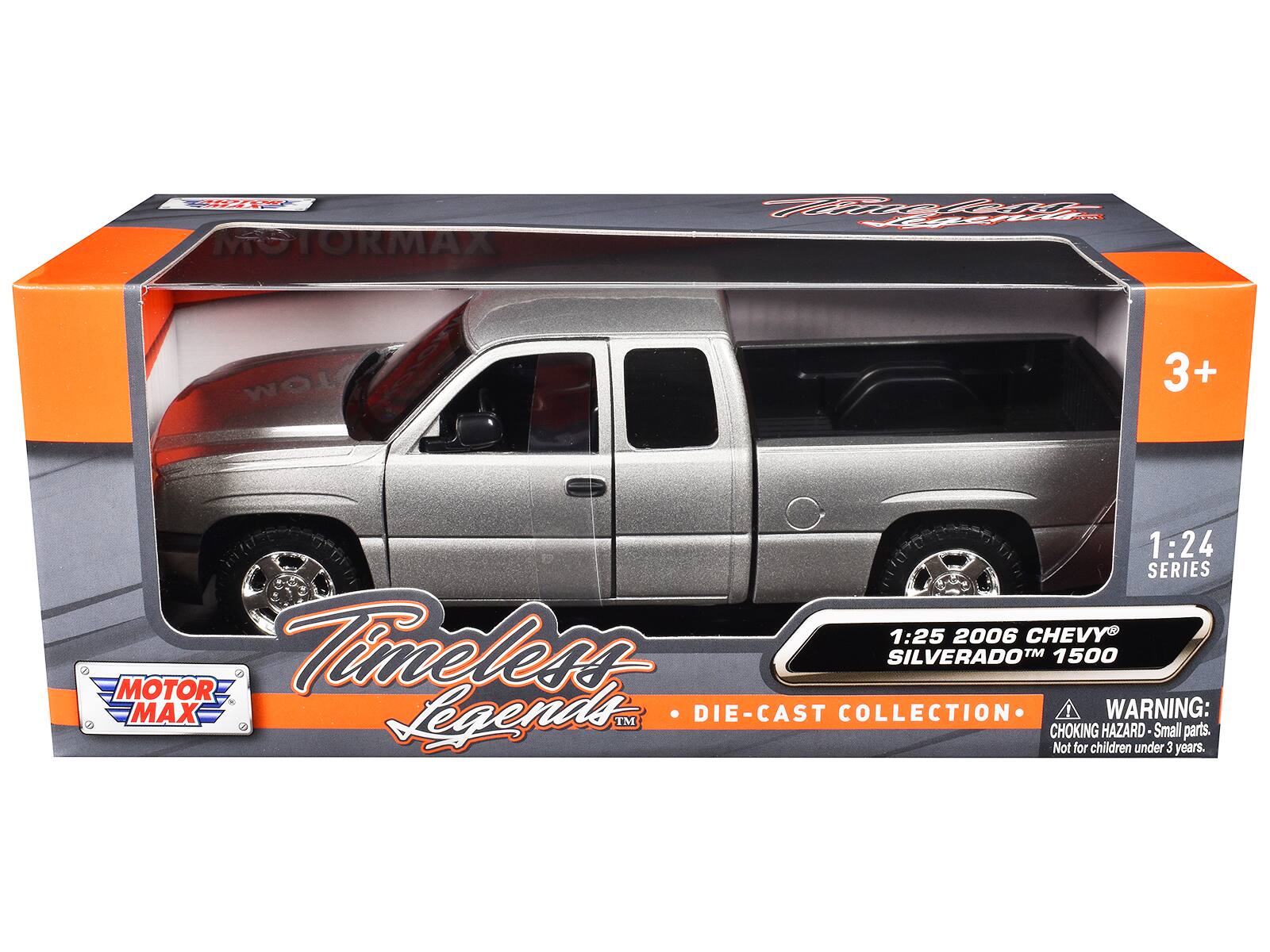 MOTOR MAX  
Timeless Legends™  
DIE-CAST COLLECTION  

1:24 SERIES  
1:25 2006 CHEVY® SILVERADO™ 1500  

WARNING: CHOKING HAZARD - Small parts. Not for children under 3 years.  

3+