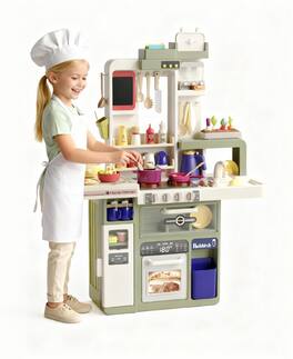 Sugift - 88-Piece Kids Play Kitchen Set with Realistic Sounds Lights and Sink Pretend Cooking Toy for Ages 3+ - Green