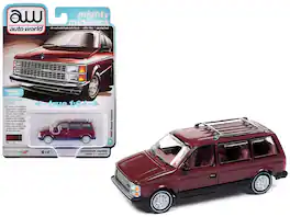 Autoworld - 1985 Dodge Caravan Van "Mighty Minivans" Series 1/64 Diecast Model Car by Auto World - Crimson Red And Black