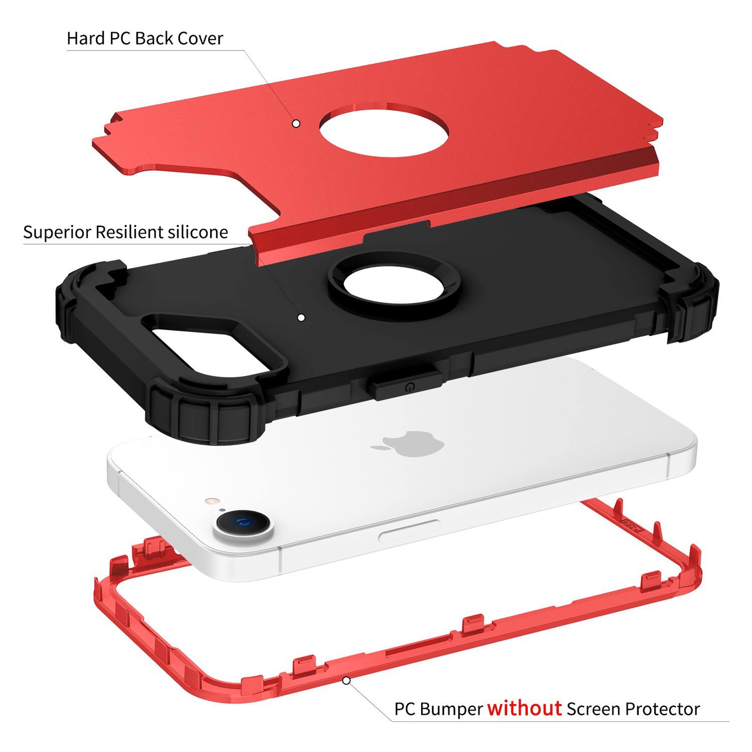 Hard PC Back Cover  
Superior Resilient silicone  
PC Bumper without Screen Protector