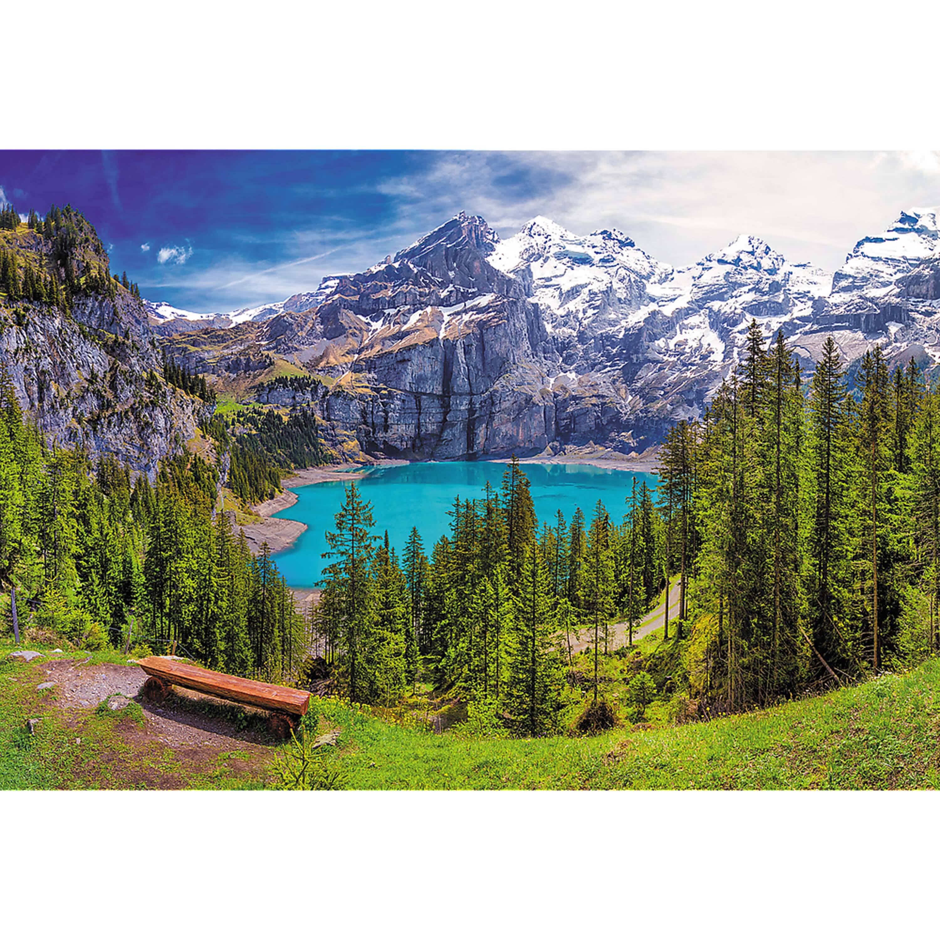Angle. Trefl - Trefl Red 1500 Piece Puzzle - Lake Oeschinen, Alps, Switzerland.