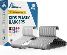 Lifemaster - Kids Clothes Hangers – 10-Pack, 11.6" Plastic Hangers with Shoulder Notch, Space-Saving, Holds 5 lbs - Gray