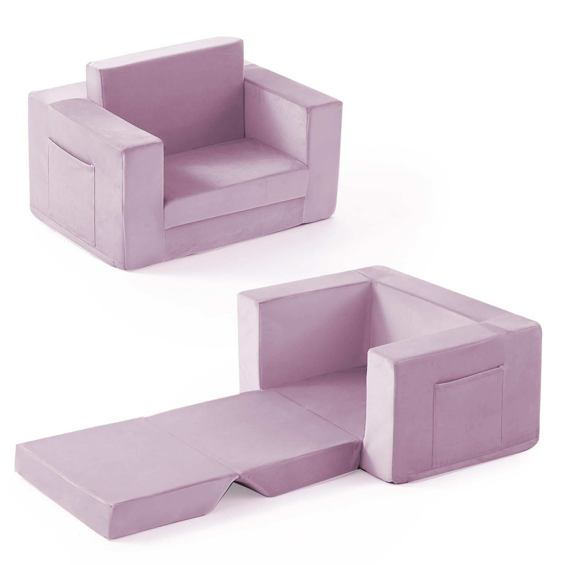 Front. Fabibe - Kids Couch, 2-in-1 Toddler Chair Comfy 1-3 Years, Convertible Kids Chair, Toddler Couch That Fold Out - Purple Standard.