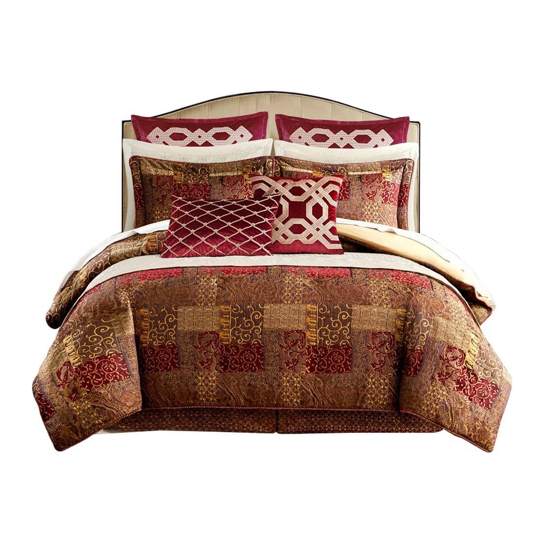 Front. Gracie Mills - Gracie Mills Lange 4-Piece Patchwork Chenille Jaquard Comforter Set - Red.