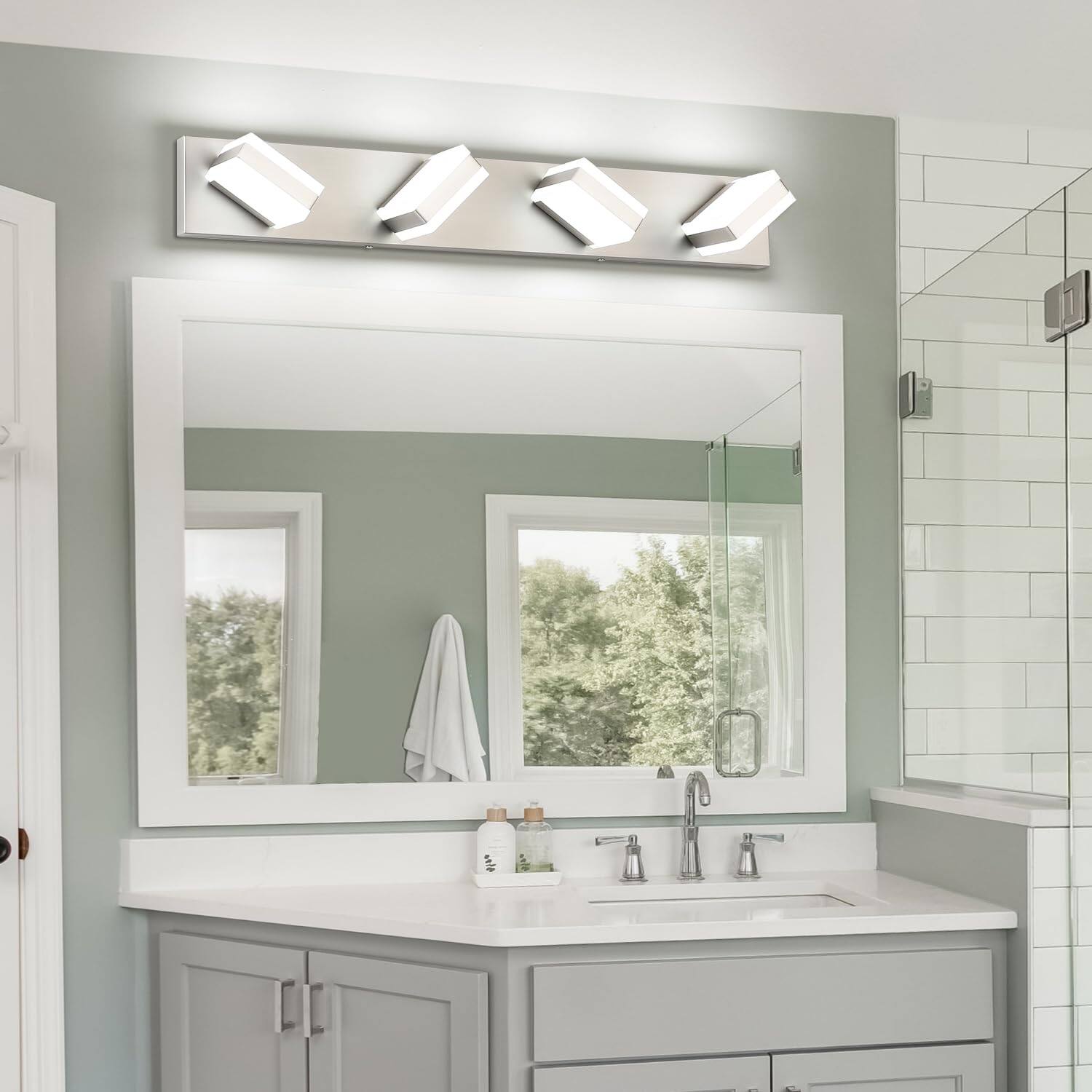 Left. Earthley Blooms - Bathroom Vanity Lights Brushed Nickel Led Lighting Light For Bath Above Mirror Cool k - Matt Black-Dimmable 21.6 inch.