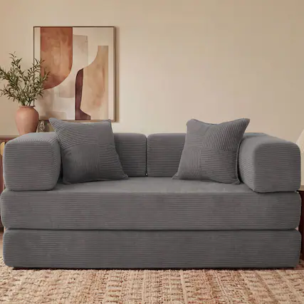 Front. Dyonery - Dyonery 65 in Multi-functional Corduroy Sofa Bed, Floor Sofa, High-Resilience Slow-Returning Fill, No Installation - Grey.