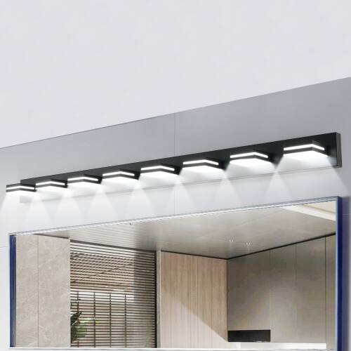 Alt View 3. LUCKY ONE - 8-Light Black LED Vanity Light, Wall Mount Sconce for Bathroom Mirror, Sleek Minimalist Design - Black.